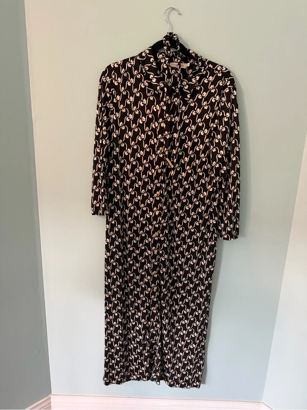 Tory Burch Black and Cream Floral Print Button-Front Dress